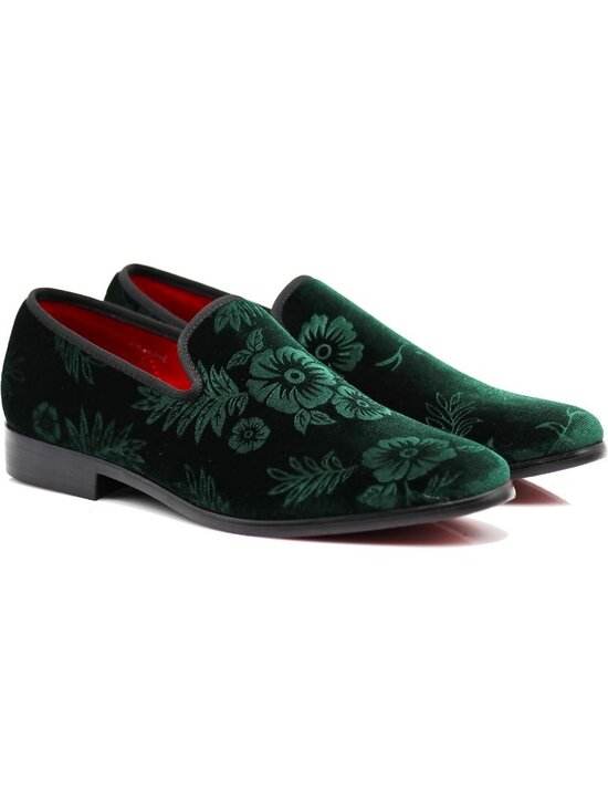 Enzo Romeo Men\'s Green69 Vintage Velvet Flower Loafer Slip On Tuxedo Shoes main image 3